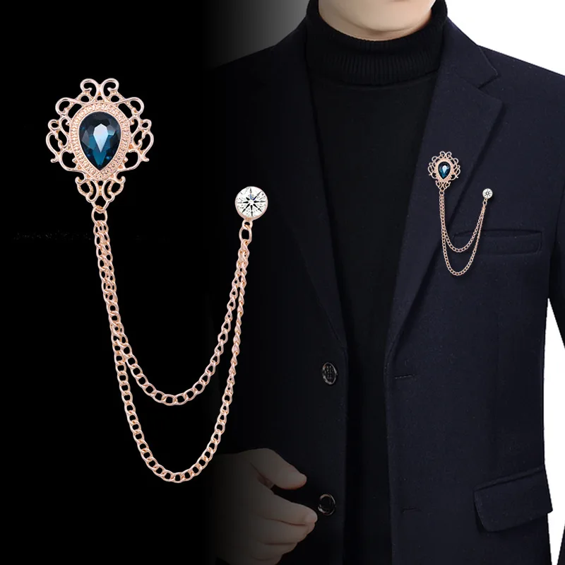 Men'S Suit Accessories - Yeni Vintage Püsküllü Zincirli Kristal Yaka