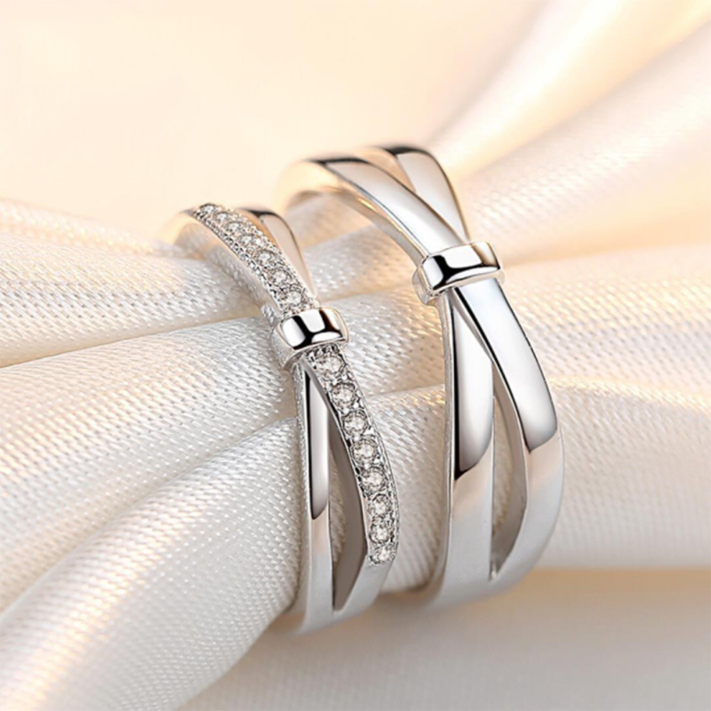 Men'S Accessories Hand Bands - Romantik Ilmek Çift Yüzükler Parlak Kristal