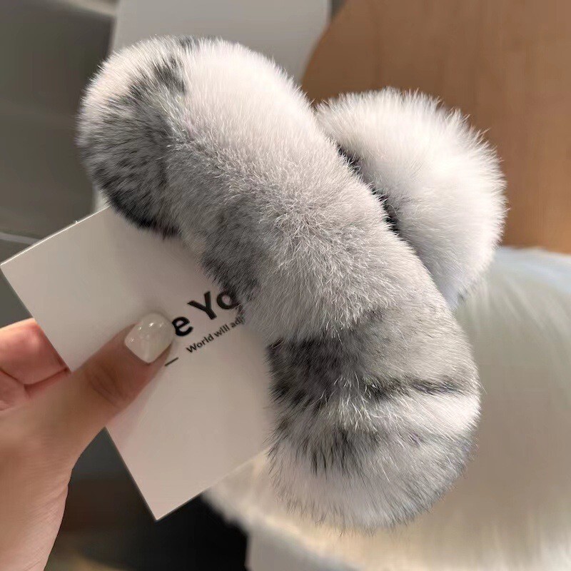 Men Accessories In Silver - Gerçek Rex tavşan saç büyük saç