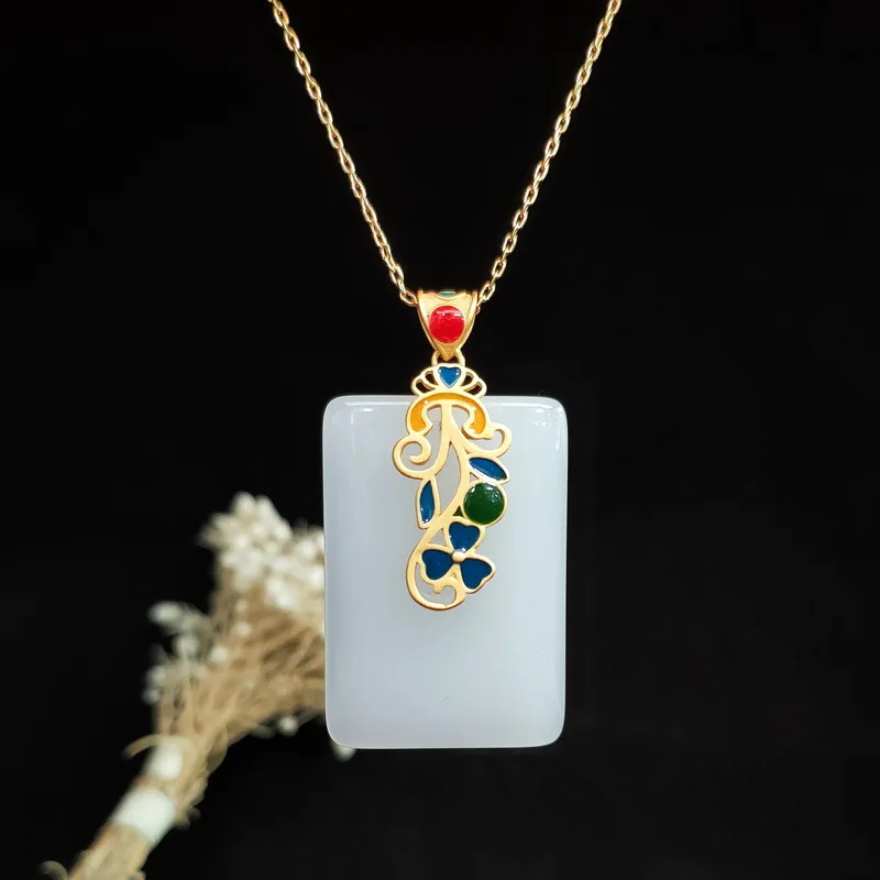 Men Accessories In Silver - Yeşim taşlı kolye muska kalsedon 925