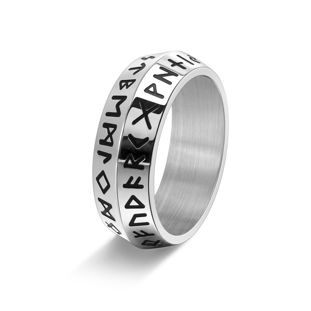 Men'S Accessories Hand Bands - Çift Eğimli Kenar Viking Yüzük Titanyum