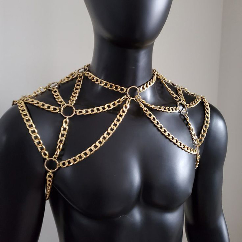 Men Accessories In Silver - Punk Erkekler Omuz Vücut Zinciri Geri