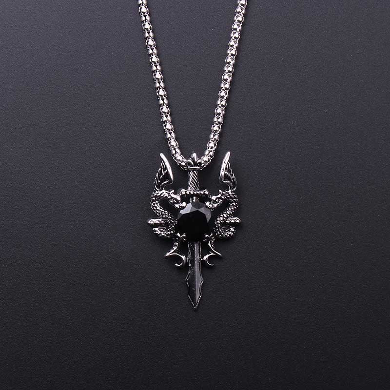 Men'S Accessories And Jewelry - Çift Ejderha Siyah Mücevher Çapraz Kolye