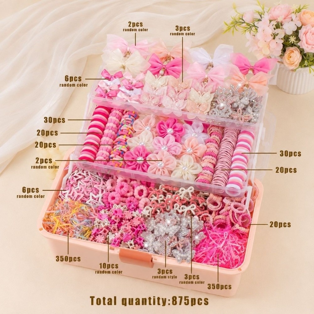 Tie Clip Set - 875 Parça/Set Yüksek Esneklikli Kız Çocuk